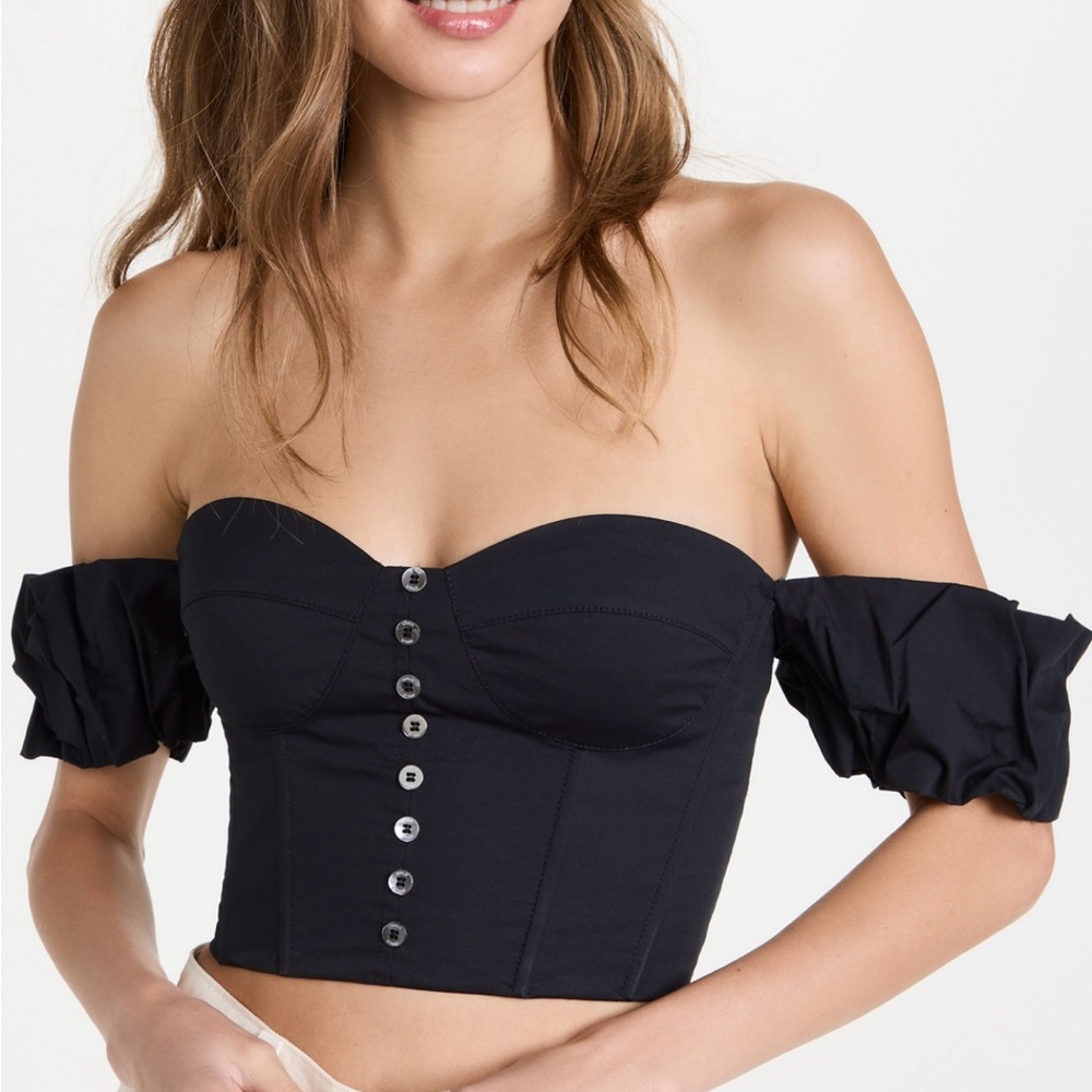 STAUD Black Off-Shoulder Crop Top